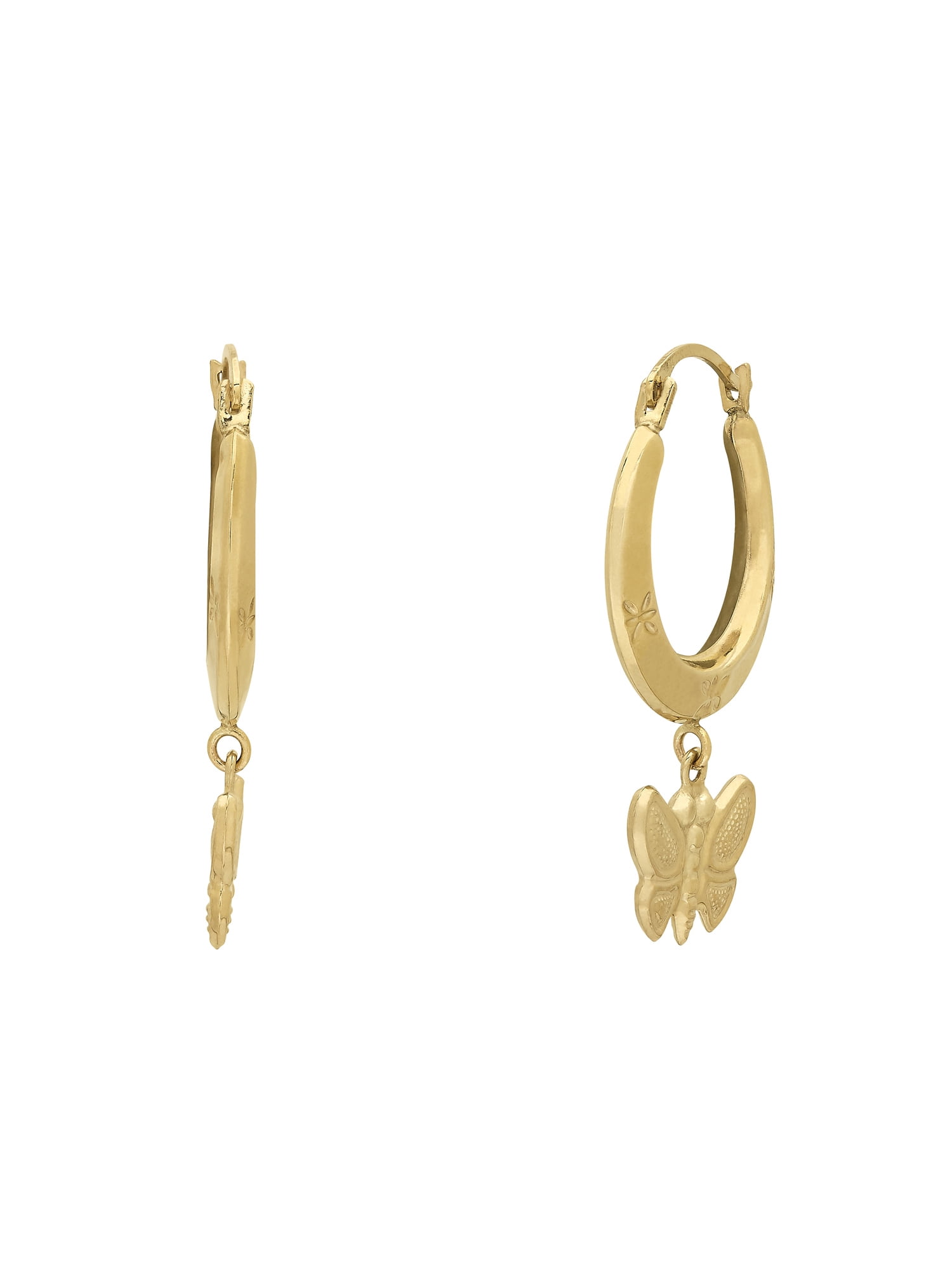 Brilliance Fine Jewelry 10K Yellow Gold Hollow Round Hoop Dangle Butterfly Earrings