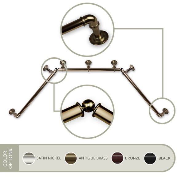 Domovina 1" Bay Window Curtain Rod-Color:Antique Brass