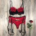 thumbnail image 4 of Gibobby Sujetador De Encaje Para Mujer Liguero con Medias y Tanga Lingerie Set de Dormir Mujer Lenceria Mujer Talla Grande Mujer Sexy Bralette y Tanga Pijamas en Pareja(Rojo, M), 4 of 5