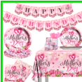 thumbnail image 2 of Celebrate Mom Party Kit - 142pcs Tableware Set with Disposable Plates, Cups, and Waterproof Tablecloth for Memorable Mother's Day Decorations and Festivities, 2 of 5