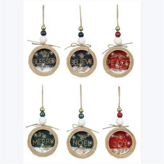 Youngs 92842 Wood Round Dry Snow Globe Ornament, Assorted Color - 6 Piece