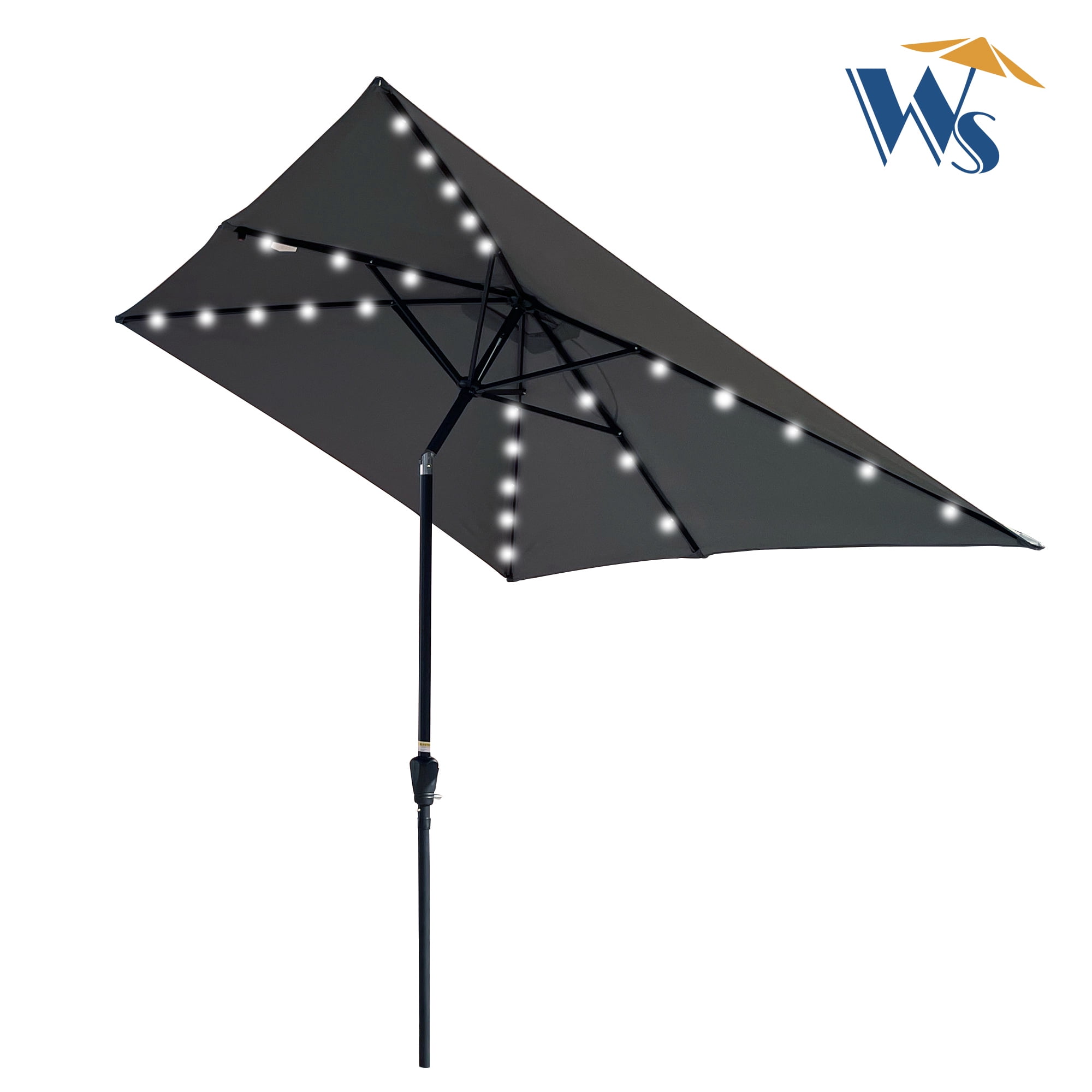 10x6.5 FT Rectangular Patio Umbrella, Solar LED Waterproof Outdoor Sun Shade Canopy with Tilt Function, Anthracite