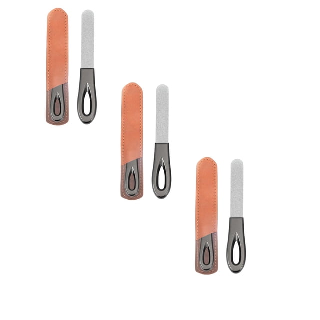 Jierger 3Pcs Stainless Steel Nail File Set with Leather Case, Double Sided Sapphire Grit Filer for Natural Nails, Compact for Travel, Silver and Brown