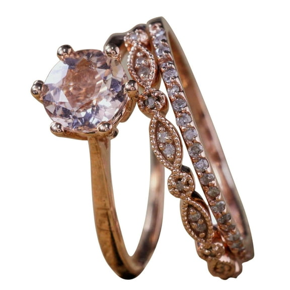 Bestseller 2 carat Morganite and Diamond Trio Ring Set in 10k Rose Gold