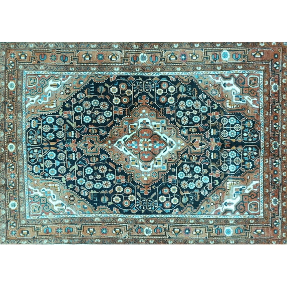 Ahgly Company Indoor Rectangle Medallion Light Blue Traditional Area Rugs, 4' x 6'