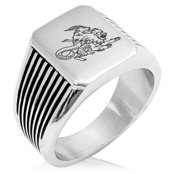 Stainless Steel Greek Mythology Chimera Needle Stripe Pattern Biker Style Polished Ring