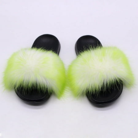 

XWQWJH Women Fuzzy Slippers Color Block Fluffy Slides Furry Slipper Breathable Shoe Outdoor Lightweight Faux Home Shoes Royal