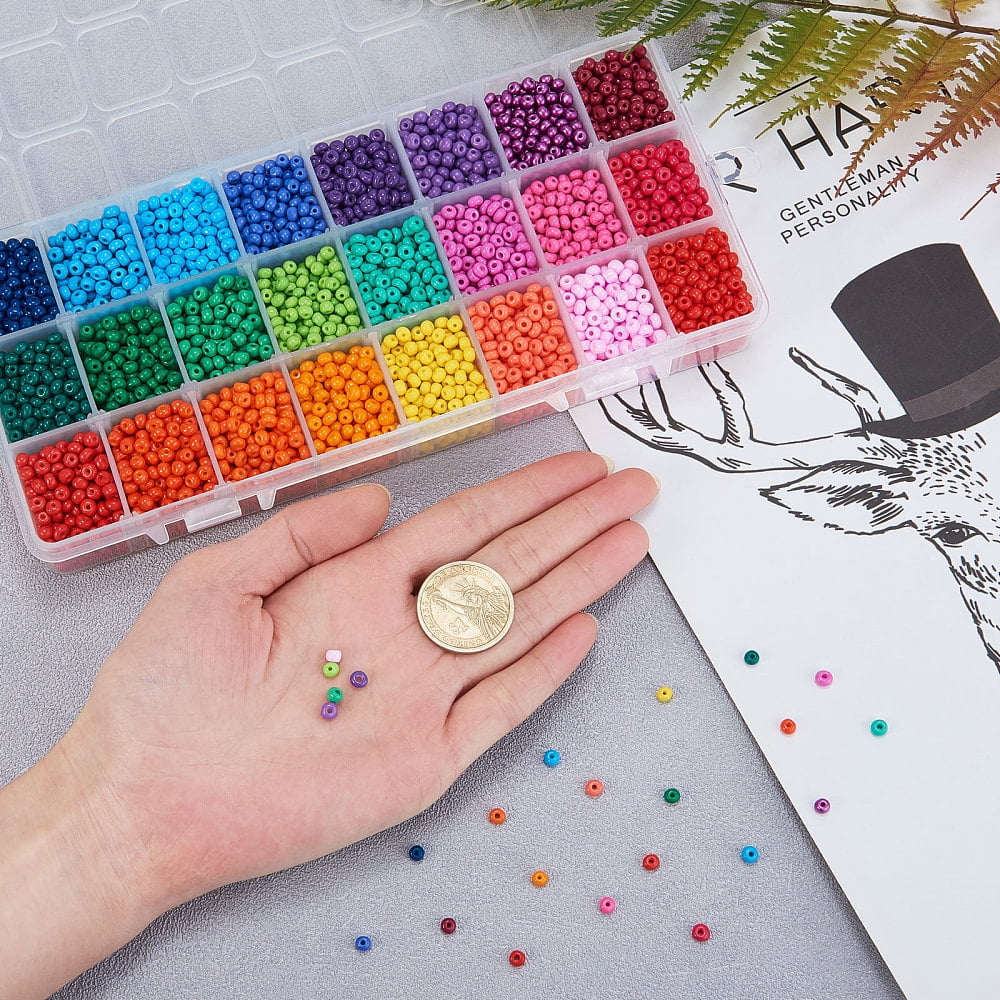 1box Seed Beads Jewelry set Making Kits with Baking Paint Glass Seed Beads Elastic String and Tweezers Mixed color Beads: 4x3mm Hole: 1mm about 4800~5520pcs/set