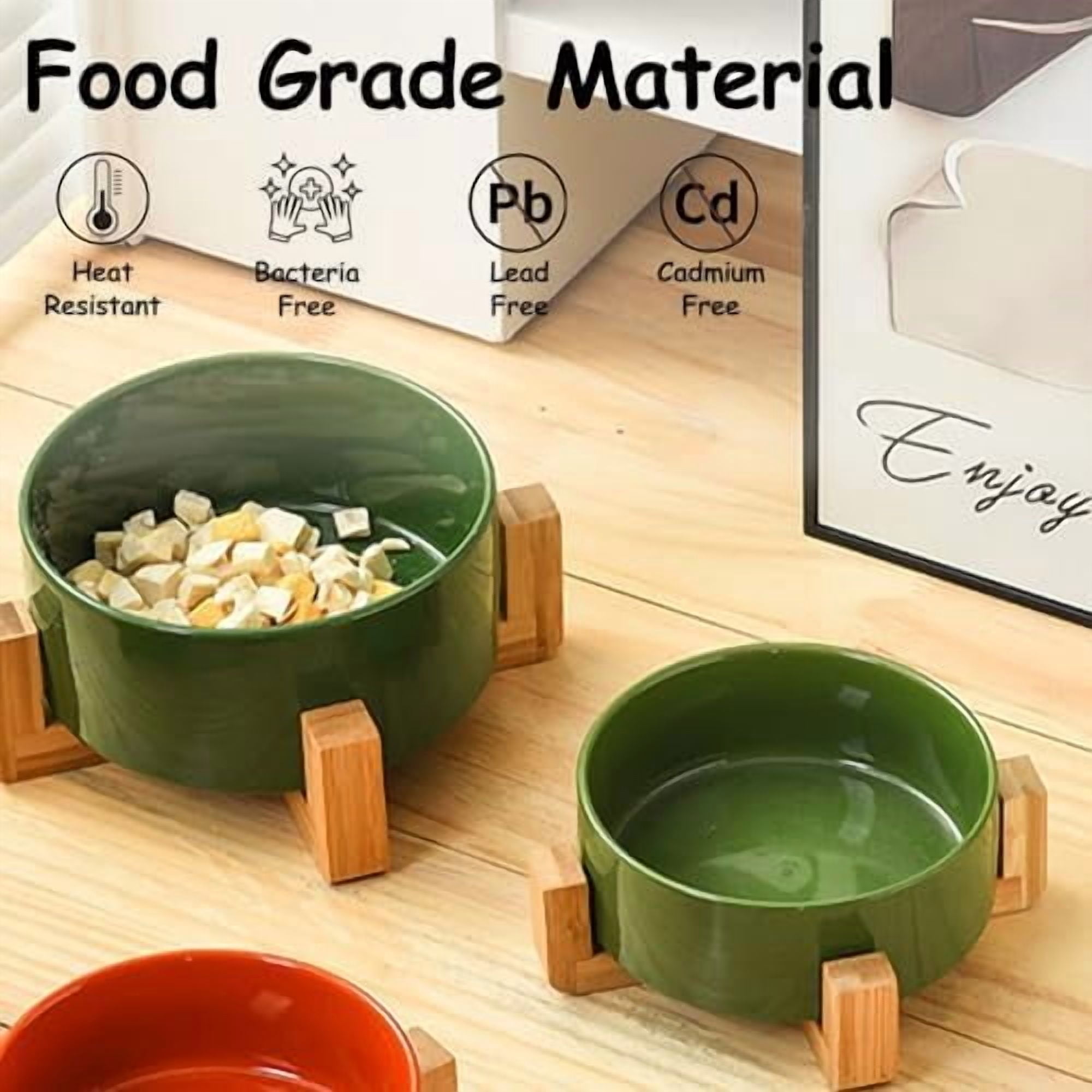 Ceramic Dog Bowl Set with Stand, Cat & Dog Food and Water Bowls, Medium Size - Anti-Slip Set of 2 - 28 OZ /3.6 Cups - Rust Green