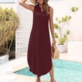 thumbnail image 5 of Women's Summer Maxi Dress 2026 Women Solid Summer Dress Maxi Casual Loose Beach Sundresses V Neck Sleeveless Dresses Wine M, 5 of 7