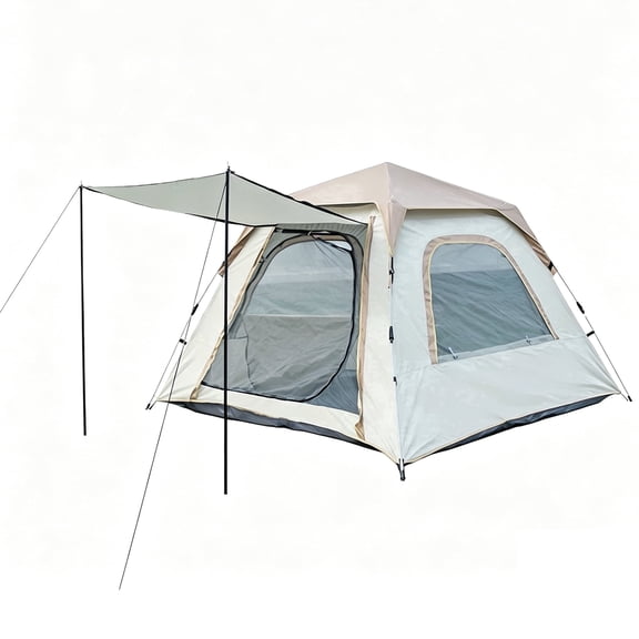 4 Person Instant Camping Tent, Automatic Easy Pop up Tents for Camping/Outdoor/Beach/Hiking/Traveling, Grey & Gold