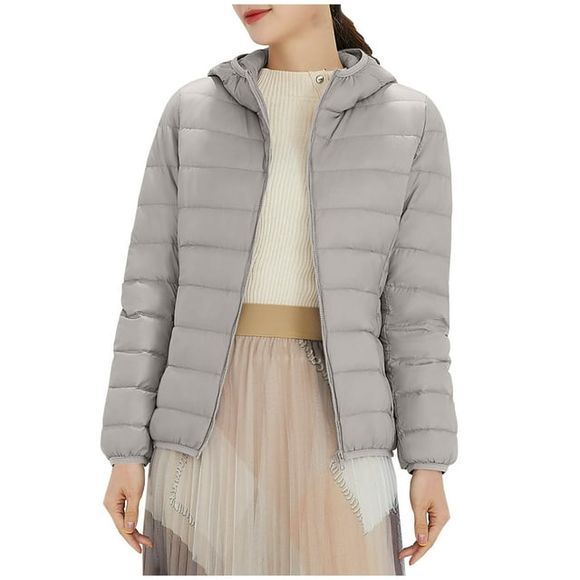 FAIWAD Long Puffer Lightweight Coat for Womens Button Round Neck Long Sleeve Down Outwearwith Pockets