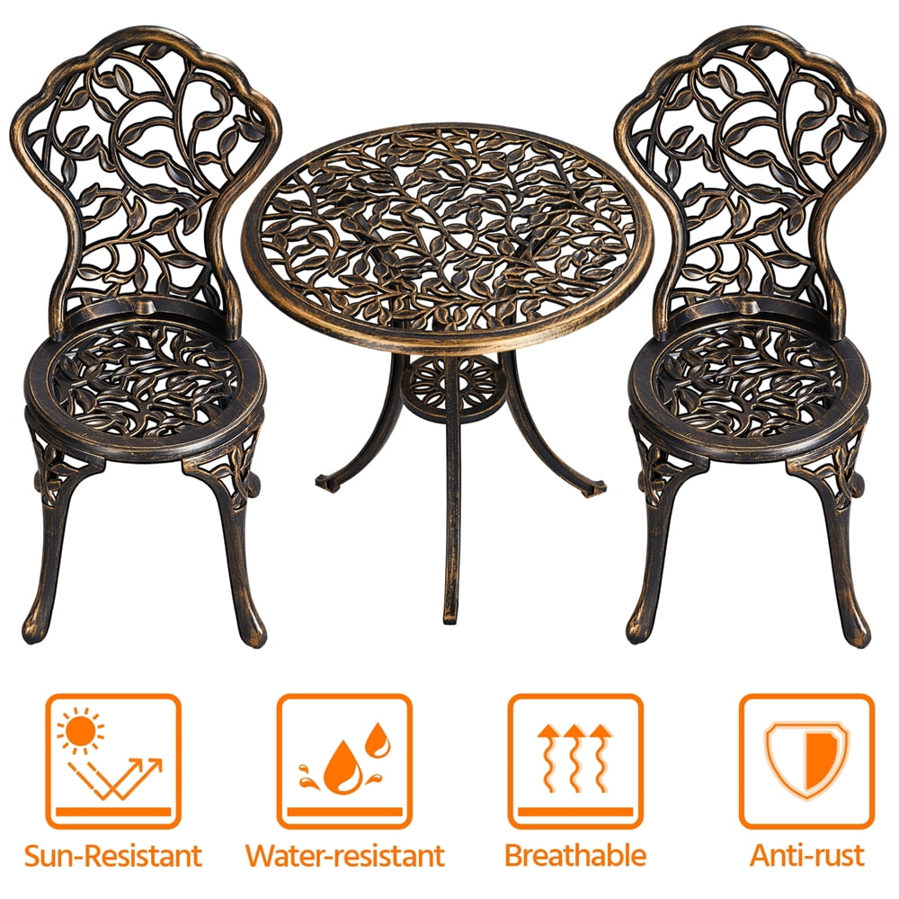 Topeakmart 3-Piece Cast Aluminum Patio Bistro Table Set Outdoor Furniture, Bronze