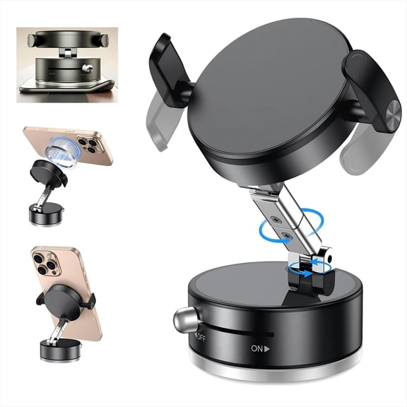 Keai 2-in-1 Folding Magnetic Car Mount with 360° Adjustable Suction Cup, Foldable Phone Holder Compatible with iPhone Samsung Android, Car Gym Travel Use