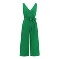 thumbnail image 3 of Aayomet Plus Size Jumpsuits For Women Women Solid Button V Neck Sleeveless Jumpsuit Medium Length Straight Trousers Backless Bow,Green S, 3 of 5