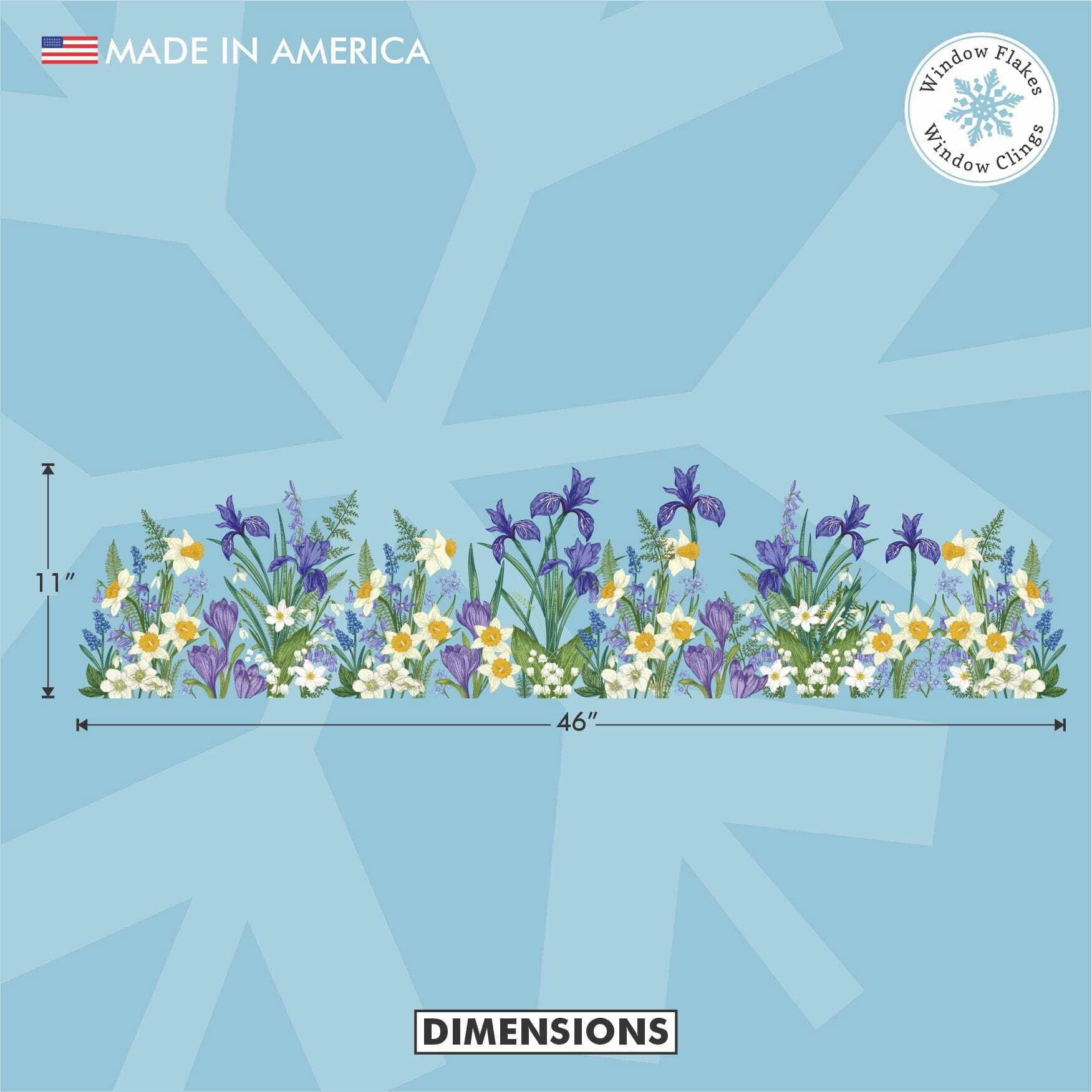 Botanical Spring Flower Window Cling Border, Double Sided Decal for Glass, Anti-Collision Bird Strike Prevention, Reusable, 46 x 11 inch, Ma