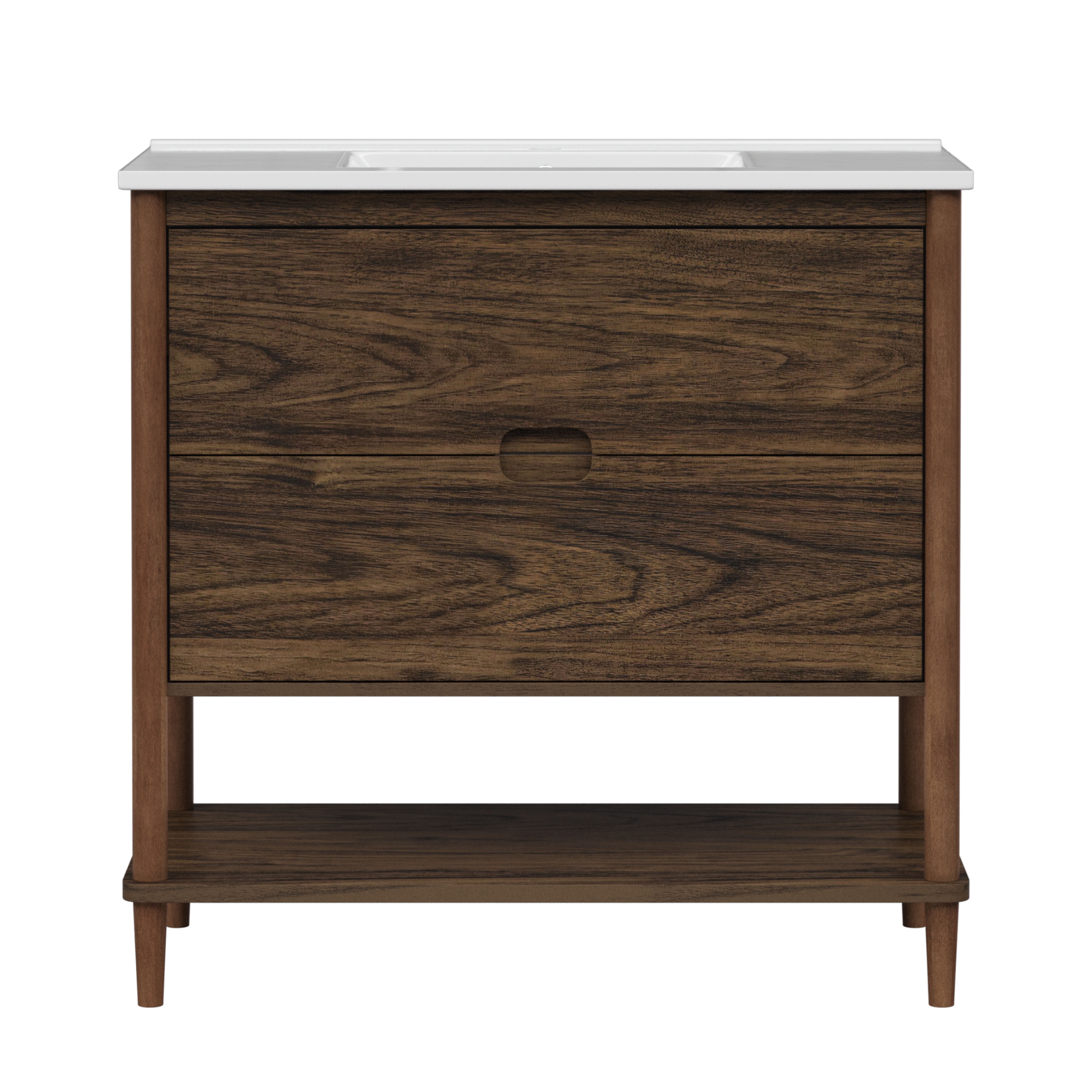 Teamson Home Ellery 36" Single Bathroom Vanity Integrated Square Sink and Two Drawers, Walnut