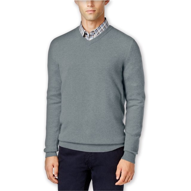 Suéter de cachemir con cuello en V para hombre de Club Room, gris, mediano