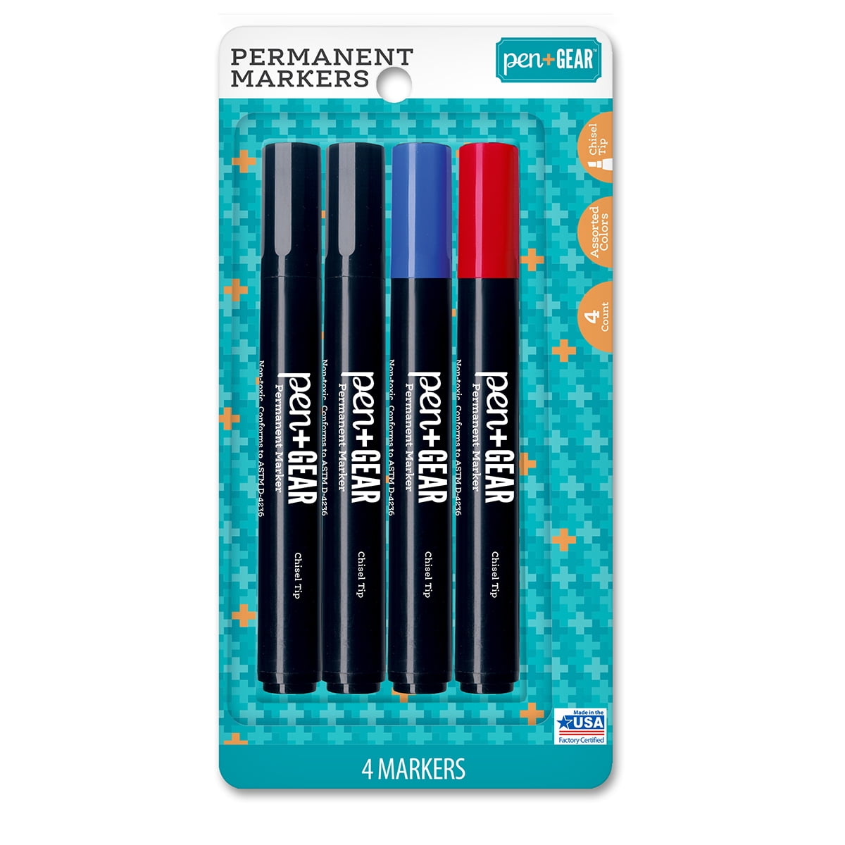 Pen Gear Permanent Markers Chisel Tip Assorted Colors 4 Count Walmart Com