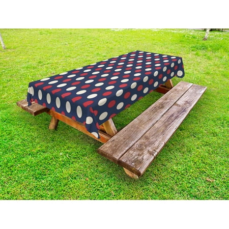 Large Round Table Clothes Abstract Outdoor Tablecloth, Retro Large Circles with Inner Stripes Round Spots Kids Nursery, Decorative Washable Fabric Picnic Tablecloth, 58 X 120 Inches, Cream Dark Coral Night Blue, by Ambesonne ()