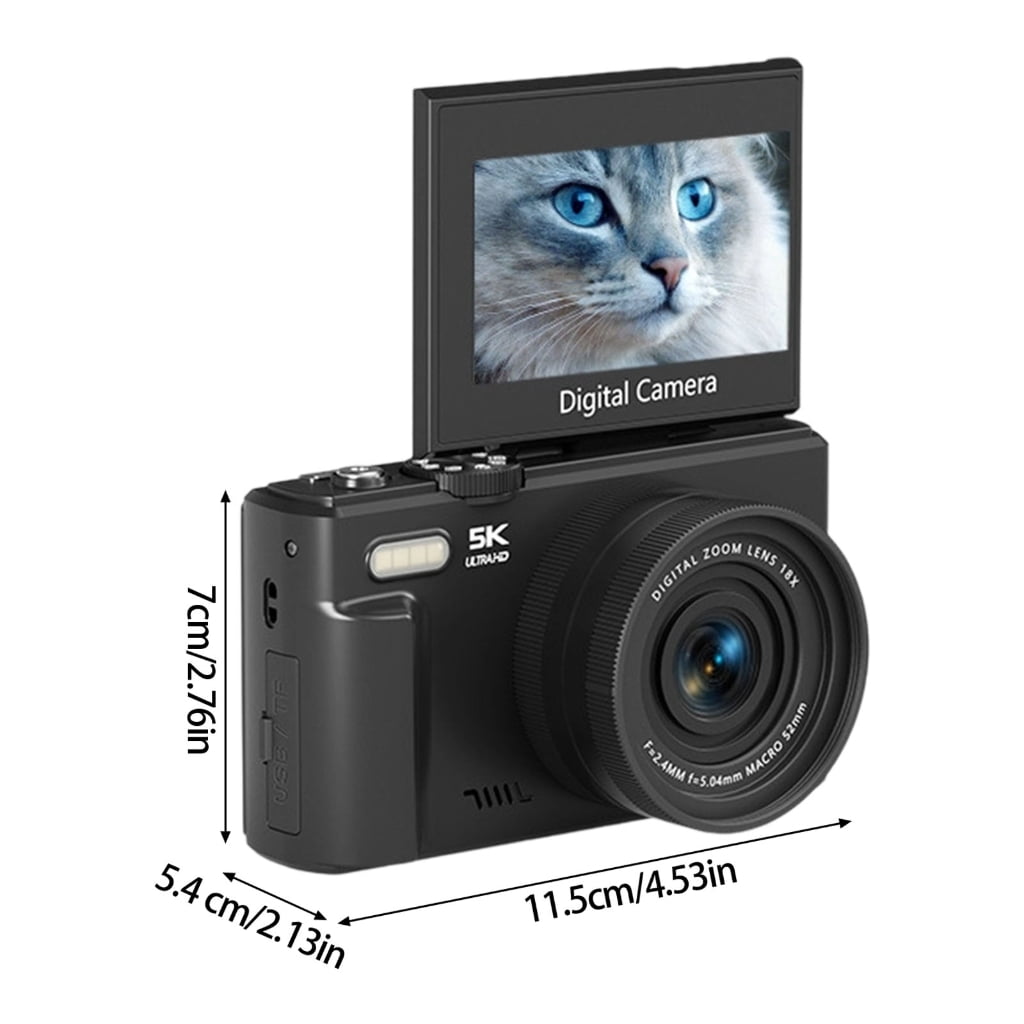 Vlog Digital Camera With Flip Screen 5K 75MP Photos 18X Zooming Auto Focusing