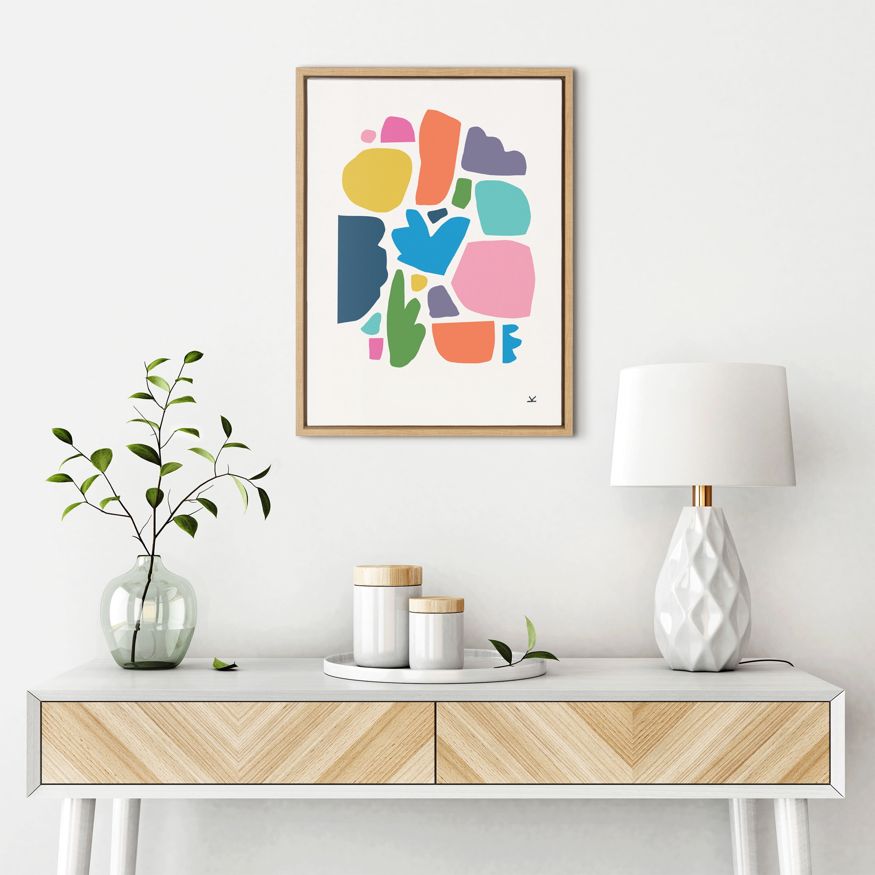 Kate and Laurel Sylvie Summer Love Songs Framed Canvas Wall Art by Kelly Knaga 18x24 Natural Decorative Abstract Art for Wall