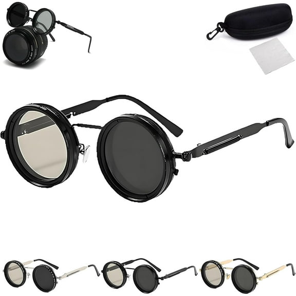 Adjustable Tint Sunglasses,1-9 Gears Steampunk Retro Metal Round Polarized Glasses with ND Filter Lenses for Men and Women