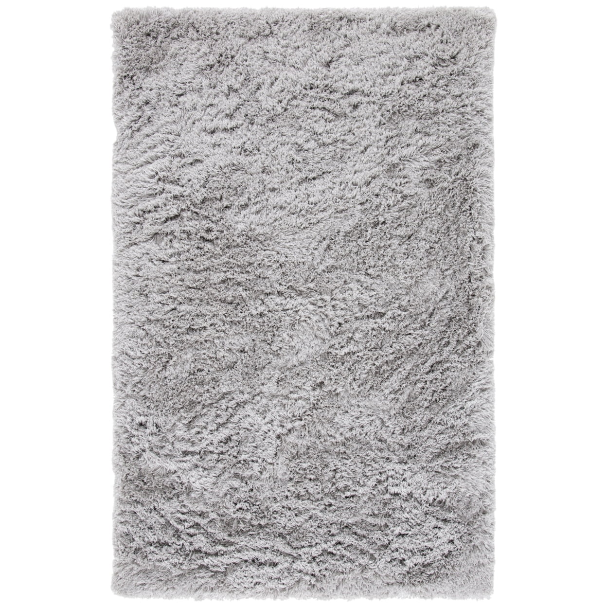 SAFAVIEH Ocean Braxton Solid Polyester Shag Area Rug, Silver, 3' x 5'