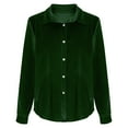 thumbnail image 5 of Womens Vintage Velvet Blouse Casual Long Sleeve Button Down Tops Elegant Loose Shirts for Business Office Party Outfits (Army Green,M), 5 of 6