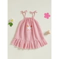 thumbnail image 4 of BemeyourBBs Toddler Baby Girls Baseball Dress Little Baby Girl Summer Dress 6 12 18 24 Months 2 3 4 Years Cute Baseball Embroidery Striped Print Sleeveless Tie up Strap Casual A-Line Dress, 4 of 9