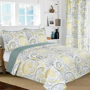 All American Collection New 3pc Yellow/Grey PaisleyPrinted Reversible Bedspread/Quilt Set