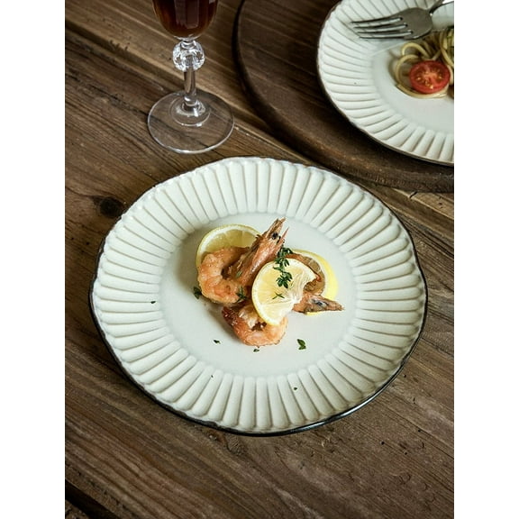 Retro irregular flat plate, beef dish plate, embossed ceramic plate for household use