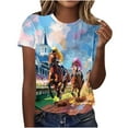 thumbnail image 2 of WXLWZYWL Women's Horse Racing Print Plus Size T-shirt, Summer Casual Short-Sleeve Round-Neck Comfortable Womens Tops, 2 of 4