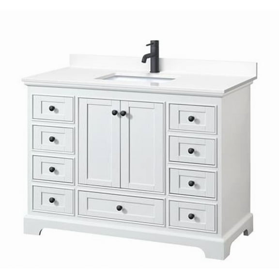 0.75 x 48 x 22 in. Deborah Single Bathroom Vanity with White Cultured Marble Countertop, Undermount Square Sink & Matte Black Trim, White