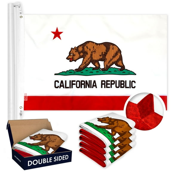 G128 California State Flag 4x6 Ft 5-Pack Double Sided Embroidered 210D Indoor/Outdoor, Brass Grommets, Heavy Duty Polyester, 3-ply