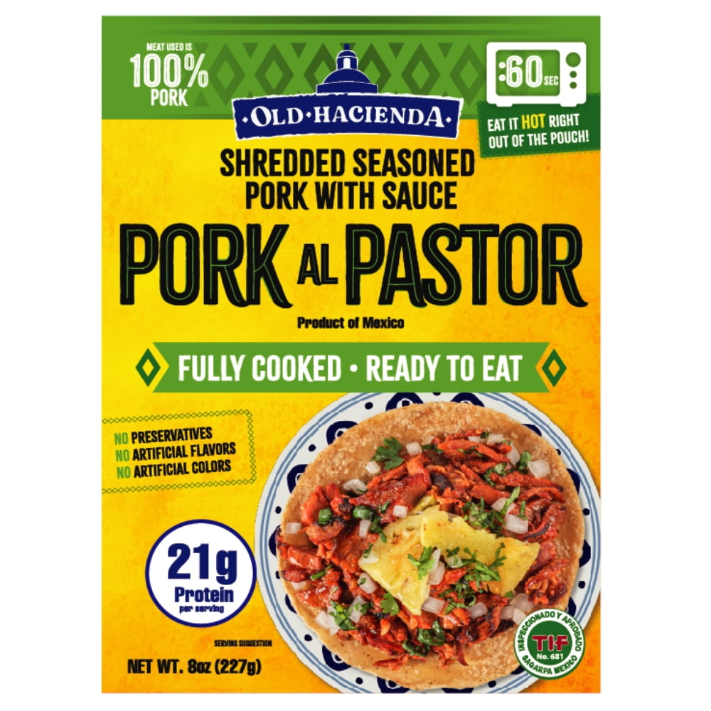 Old Hacienda Pork al Pastor, Fully Cooked Shredded Pork Taco Filling, Shelf-Stable Pouch, 8 oz