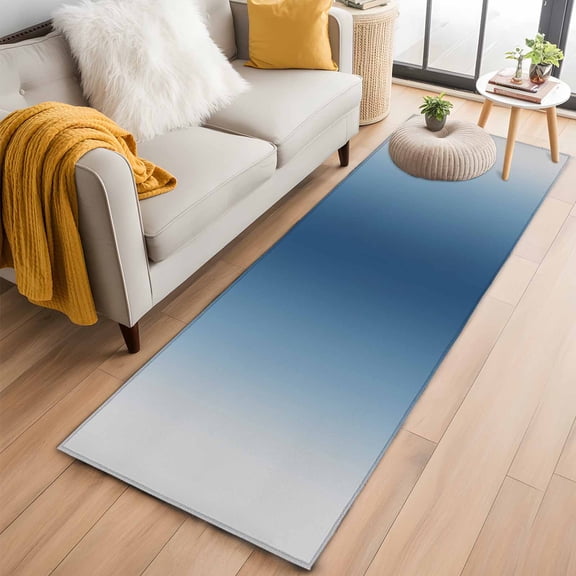Runner Rug 2 x 6 Ft, Navy Blue Grey Ombre Washable Non-Slip Floor Mat for Kitchen Hallway/Entryway, Farmhouse Gradient Minimalist Long Kitchen Runner Area Rugs for Living Room, Low-Profile