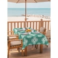 thumbnail image 2 of Outdoor Tablecloths with Umbrella Hole & Zipper, Teal Green Floral 60 x102 Inch Rectangle Tablecloths, Spring Flowers Modern Abstract Art Farmhouse Waterproof Table Cloth, Patio/Pool Table Covers, 2 of 8