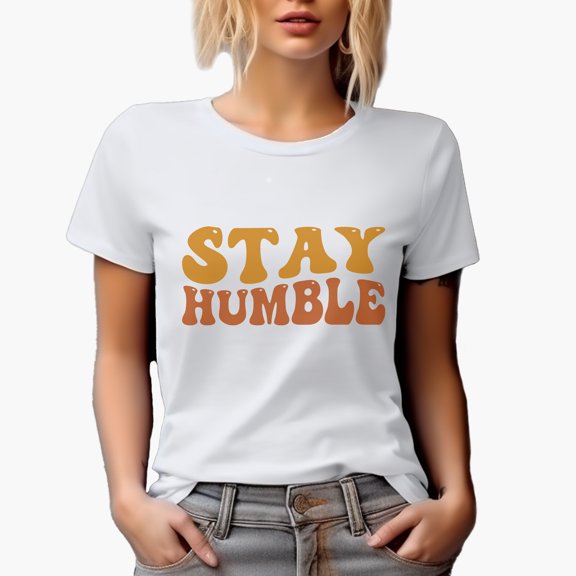 Stay Humble, Humility Quote, Groovy Retro Wavy Text Merch Gift, White T-Shirt, Small