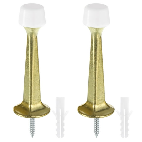 Door Stoppers, 2Pcs - Zinc Alloy Solid Rigid Door Stop with Screws & Expansion Tube with Soft Rubber Tip (Gold)