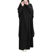 DEX Prayer Clothes for Muslim Women Islamic Abaya Suit Maxi Skirt + Khimar Hijab 2pcss Burka Jilbab Kaftan Black One Size