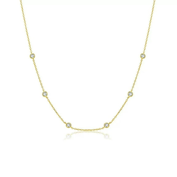 14K Gold Plated Station Necklace CZ Layering Chain Necklaces Jewelry Gifts for Women