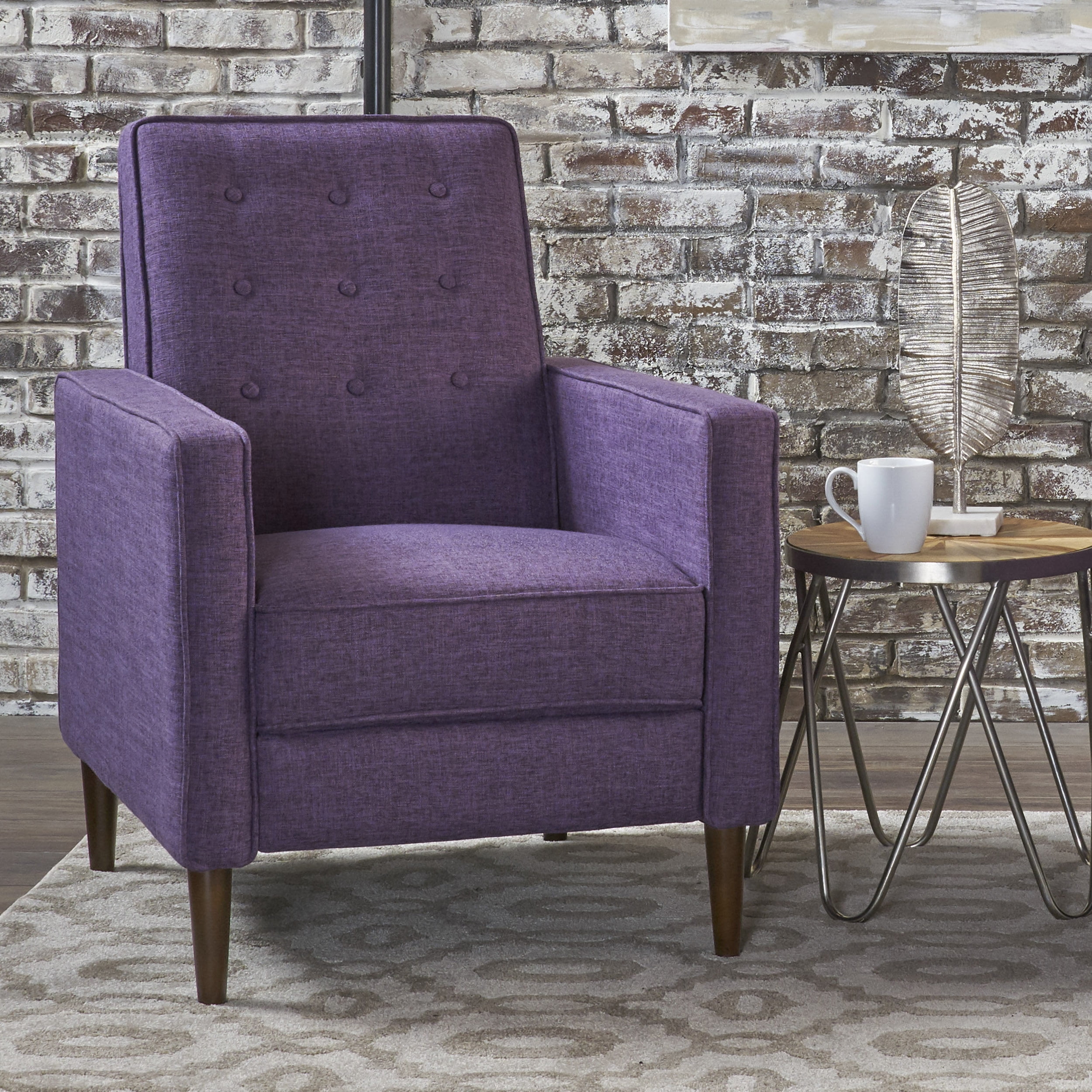 Euroco Modern Fabric Recliner Chair with Espresso Wood Legs, Adjustable Backrest & Plush Upholstery, Space-Saving Design