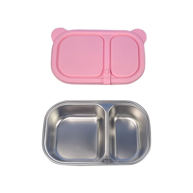 Stainless Steel Snack Container with Silicone Lid, Reusable Stainless Steel Food Containers Snack Box, 2 Compartment Meal Prep Containers for Lunch, Leakproof, Dishwasher Safe