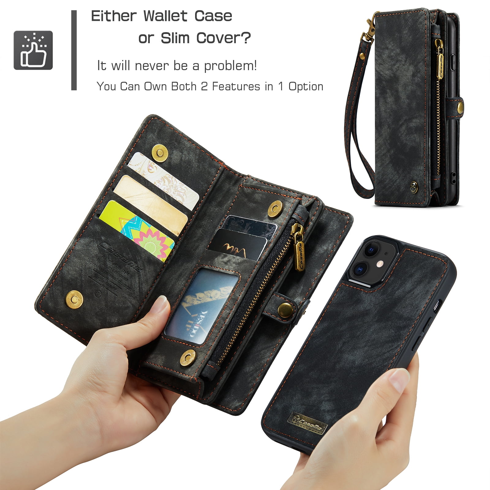 Feishell Durable 2-In-1 Magnetic Detachable Wallet Case for iPhone 11,for Women Men,Premium PU Leather Zipper Pocket Flip Multi Card Slots Purse Phone Case with Wrist Strap,Black