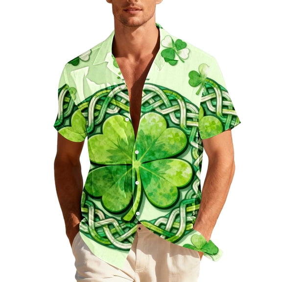 NINADA 2026 St Patricks Day Shirt for Women Men Short Sleeve Button Down Shirt Clover Green Shamrock T-Shirt Lucky Graphic Tees Loose Casual Blouse Going Out Tops Summer Holiday Beach Outfits