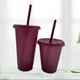 thumbnail image 5 of Matsuzay Vaso para beber con tapa y pajita Botella de plástico PP para botella reutilizable para bebida fría Batido de jugo de café Mostrada Rojo púrpura 480ml Matsuzay  HA007952-11, 5 of 6