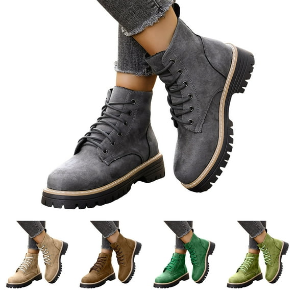 Dakaela Women's Ankle Combat Boots Waterproof Lace up Hiking Chelsea Booties Wide Widths Winter Outdoor Dress Shoes Brown 6.5