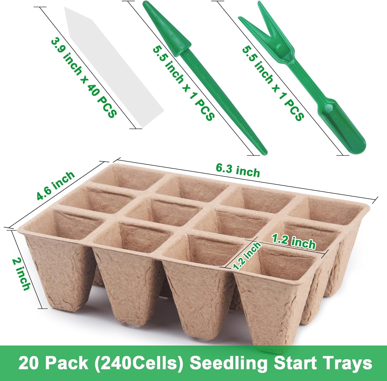 Seed Starter Tray Kit, Biodegradable Peat Pots for Seedlings Trays, Plant Starter Germination Kit with Labels and Transplant Tools
