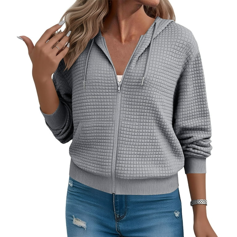 DDAPJ pyju 2023 Clearance Waffle Knit Hoodie for Women,Zip